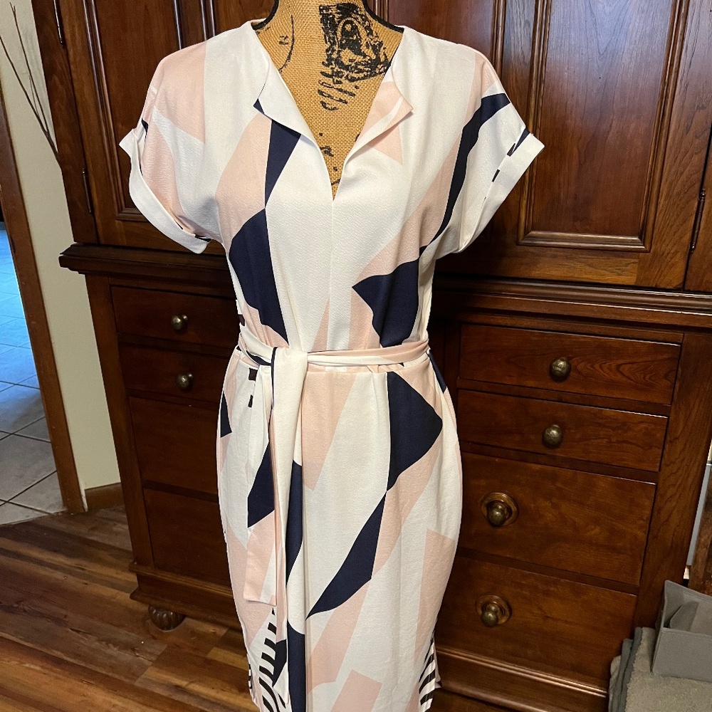 Abstract white, pink, and blue summer dress